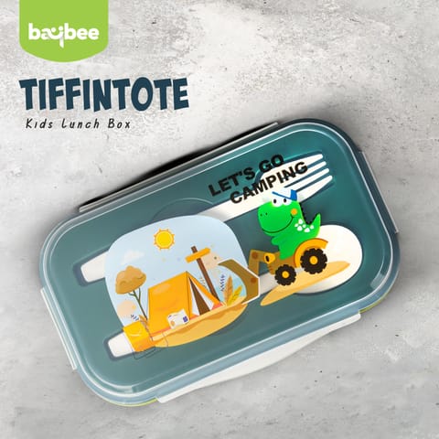 BAYBEE TiffinTote Lunch Box for School Kids Girls, Boys | BPA-Free 1050ml Lunch Box with 500ml Water Bottle with Spoon & Fork | Leak-Proof Tiffin Box with Sipper Bottle for School, Picnic (Green)