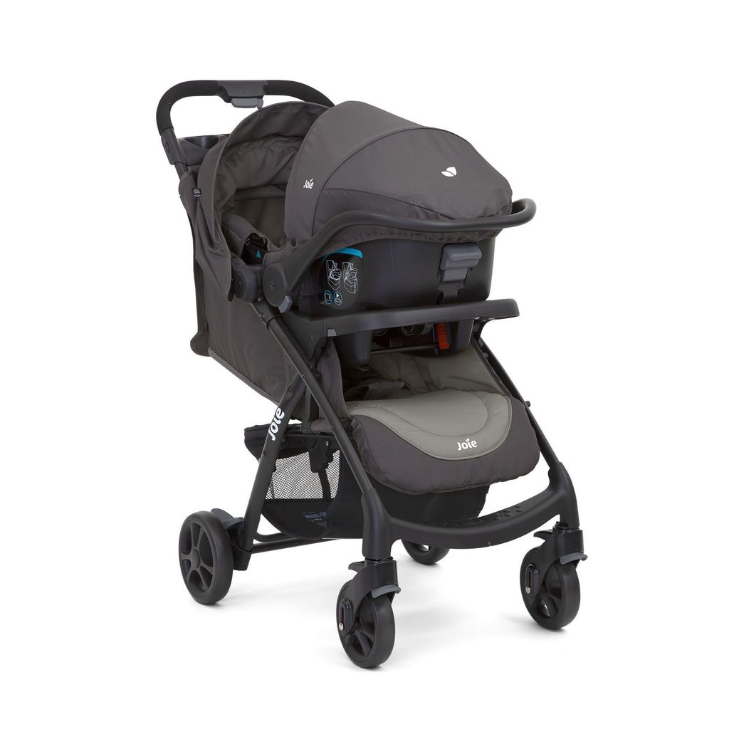 Joie muze lx Travel System, Includes juva Infant Carrier, SoftTouch 5-Point Harness, Lie-Flat Recline, UPF 50+ Canopy, All-Wheel Suspension, One Hand Fold Stroller, Usage from 0+ to 3 Years (15kg).