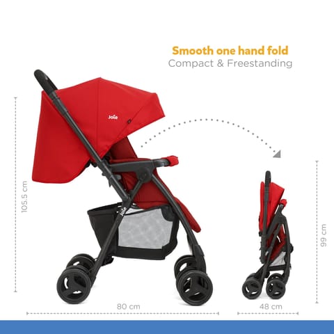 Joie Mirus Lightweight Baby Stroller - Pram with Reversible Handle, Hand Brake and One-Hand Fold, Buggy for Kids 0-2 Years (Upto 17.5 Kg) Lychee