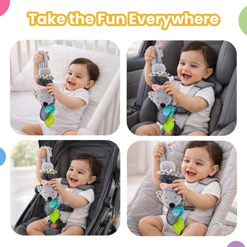 Nuluv Musical Koala Baby Stroller Toy, Soft Plush Sensory Jitter Toy with Music, Teether & Crinkle Ears, Calming Bedtime Companion, Soothing Sound & Vibration, for Babies Aged 3+ Months