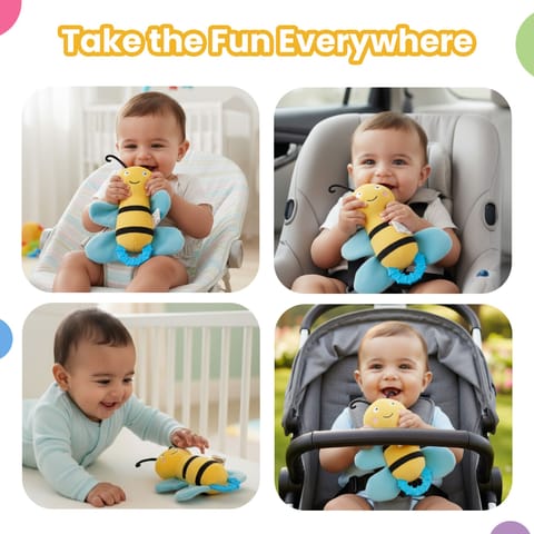 Nuluv Crinkly Bee Baby Toy, Soft Plush Crinkle Sound Toy for Kids, Bright Colors and Textures for Sensory Play, Lightweight Cuddly Bee for Babies Aged 3+ Months