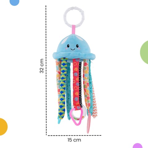 Nuluv Jelly Juno Baby Sensory Toy, Plush Jellyfish Rattle with Mirror, Teether & Crinkle Legs, Soft & Colorful Infant Development Toy for Tummy Time & Play, for Infants Aged 3+ Months