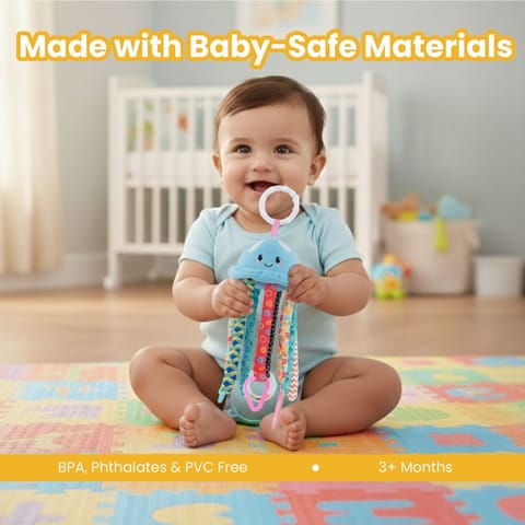 Nuluv Jelly Juno Baby Sensory Toy, Plush Jellyfish Rattle with Mirror, Teether & Crinkle Legs, Soft & Colorful Infant Development Toy for Tummy Time & Play, for Infants Aged 3+ Months