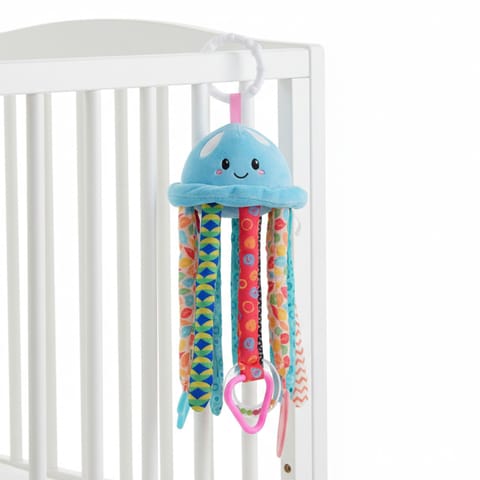 Nuluv Jelly Juno Baby Sensory Toy, Plush Jellyfish Rattle with Mirror, Teether & Crinkle Legs, Soft & Colorful Infant Development Toy for Tummy Time & Play, for Infants Aged 3+ Months