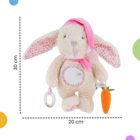 Nuluv Soft Bunny Ring Rattle Toy for Baby with Mirror & Crinkle, Early Development Sensory Toy