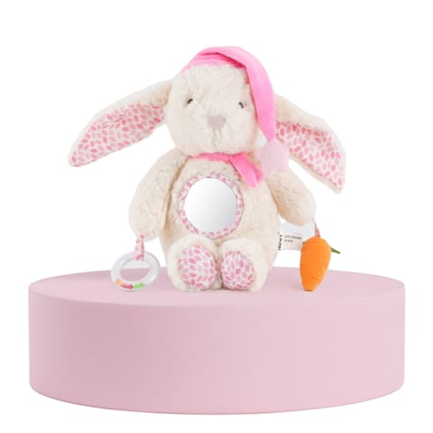 Nuluv Soft Bunny Ring Rattle Toy for Baby with Mirror & Crinkle, Early Development Sensory Toy