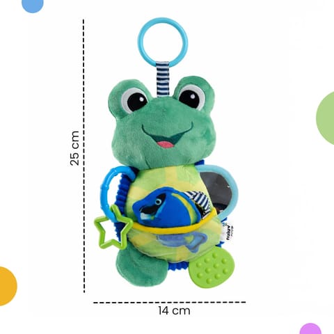 Nuluv Activity Toad Baby Toy, Crinkle Fish, Baby-Safe Mirror, Teethers and Sensory, Stroller Toy for Babies, Lightweight and Interactive Soft Toy, for Babies 3+ Months