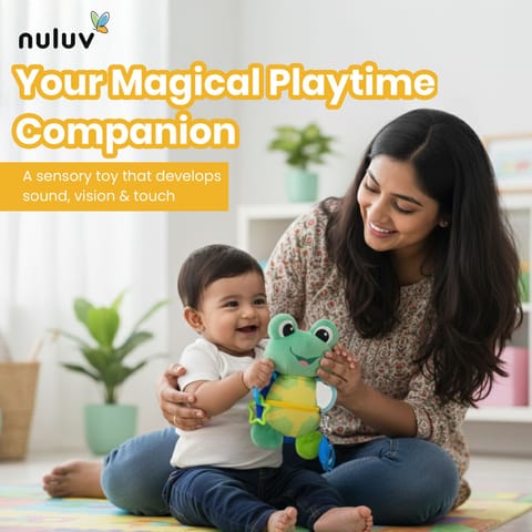 Nuluv Activity Toad Baby Toy, Crinkle Fish, Baby-Safe Mirror, Teethers and Sensory, Stroller Toy for Babies, Lightweight and Interactive Soft Toy, for Babies 3+ Months