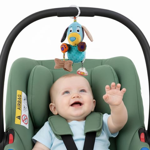 Nuluv Play Puppy Soft Toy for Babies, Plush Rattle Toy with Crinkle Sound and Attached Bone, Baby-Safe Sensory Toy, Lightweight and Cuddly Playtime Companion, for Babies 3+ Months