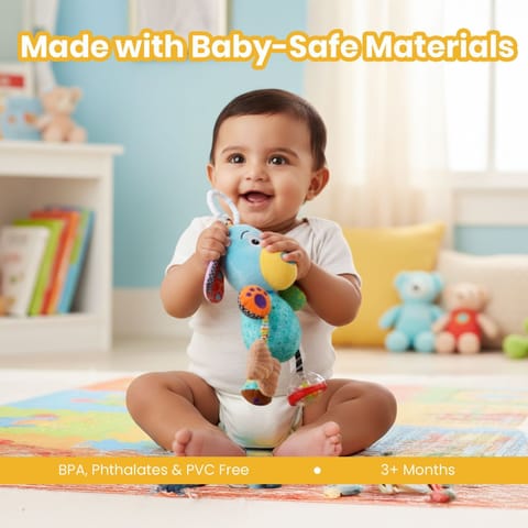 Nuluv Play Puppy Soft Toy for Babies, Plush Rattle Toy with Crinkle Sound and Attached Bone, Baby-Safe Sensory Toy, Lightweight and Cuddly Playtime Companion, for Babies 3+ Months