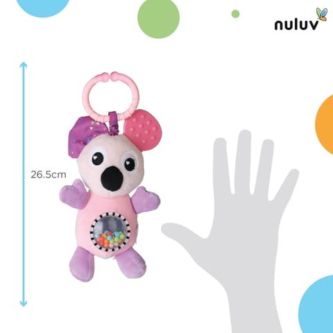 Nuluv Infant Koala Jittery Teether Rattle Plush Toy, Hanging Rattle, Stroller Toy with Tactile Material for Baby 3 Months+,Multicolor