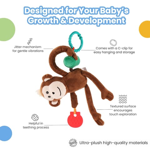 Nuluv Jittery Monkey Baby Toy, Vibrating Plush with Soft Fabric, Hanging Stroller and Crib Toy for Sensory Development, Fun and Engaging Soft, Safe and Non-Toxic, for Babies 3+ Months