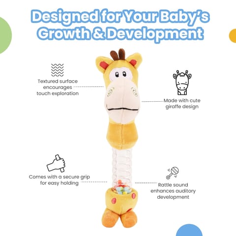 Nuluv Giraffe Rattle Toy Soft Toy for Babies and Infants, Develop Sight, Sound and Motor Skills, Lightweight and Portable, Non-Toxic, for Babies 3+ Months