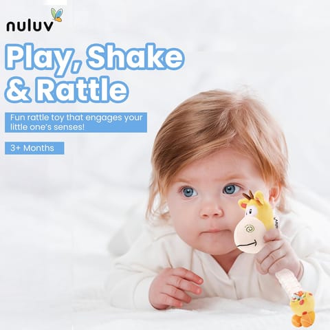 Nuluv Giraffe Rattle Toy Soft Toy for Babies and Infants, Develop Sight, Sound and Motor Skills, Lightweight and Portable, Non-Toxic, for Babies 3+ Months