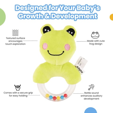 Nuluv Frog Ring Rattle Toy, Soft Toy with Rattle Sound, Ring Rattle for Babies and Infants, Develops Sight, Sound and Motor Skills, Lightweight and Portable, Non-Toxic, for Babies 3+ Months