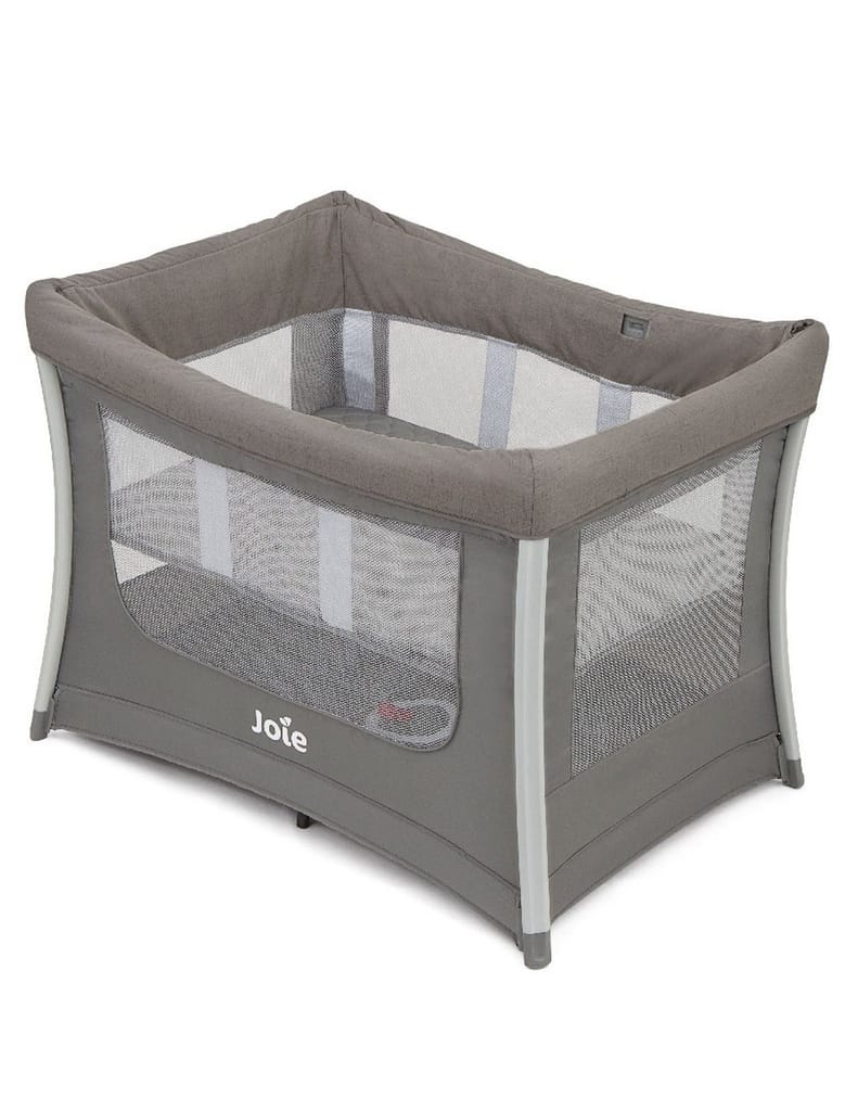 Joie Illusion Nickel Portable Baby Playard | Compact Mini Nursery with Deluxe Bassinet, Changing Table, Organizer & Integrated Wheels | Mesh Ventilation, Pop-Up Fold & Travel Bag l Birth to 15kg