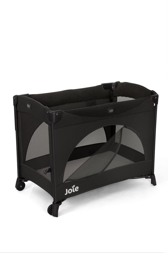 Joie Kubbie Sleep Baby Playpen - Playard/Folding Baby Bed Cum Cot/Convertible Crib, Birth to 3 Years, with One Side Drop Down and Zip Open Entry/Exit, Including Cradle Connect Strap - Shale