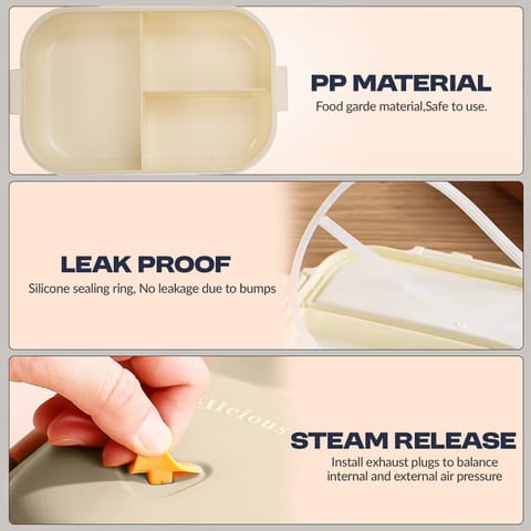 Baybee Lunexa Lunch Box for kids with 3 Compartment | BPA Free, Food Grade Leak Proof Tiffin Box for School, Picnic & Outdoor | Hot Microwave Safe Food Container Lunch Box - Boys & Girls 1040ml(White)