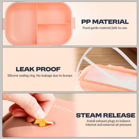 Baybee Lunexa Lunch Box for kids with 3 Compartment | BPA Free, Food Grade Leak Proof Tiffin Box for School, Picnic & Outdoor | Hot Microwave Safe Food Container Lunch Box - Boys & Girls 1040ml (Pink)