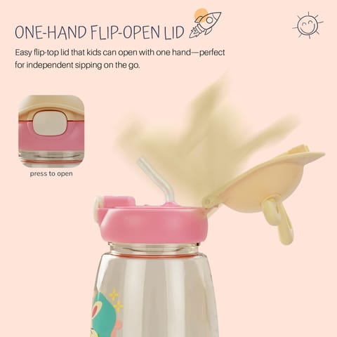 BAYBEE Zippy 540ML Sipper Bottle for Kids | BPA Free Anti-Spill Sippy Bottle | Drinking Training Water Bottle for School Kids with Soft Silicone Straw | Sipper Bottle for Infants & Toddlers (Pink)