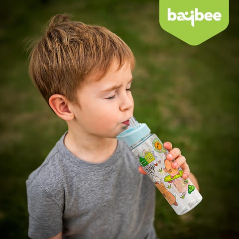 BAYBEE Chubby 600ml Sipper Bottle for Kids, Anti-Spill Sippy Water Bottle- BPA Free |Sippy Cup, Baby Bottle Sippers | Sipper Water Bottle for Kids Infants & Toddlers 6 Months to 9 Years (Green)