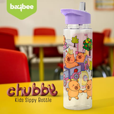 BAYBEE Chubby 600ml Sipper Bottle for Kids, Anti-Spill Sippy Water Bottle- BPA Free |Sippy Cup, Baby Bottle Sippers | Sipper Water Bottle for Kids Infants & Toddlers 6 Months to 9 Years (Purple)