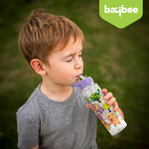 BAYBEE Chubby 600ml Sipper Bottle for Kids, Anti-Spill Sippy Water Bottle- BPA Free |Sippy Cup, Baby Bottle Sippers | Sipper Water Bottle for Kids Infants & Toddlers 6 Months to 9 Years (Purple)