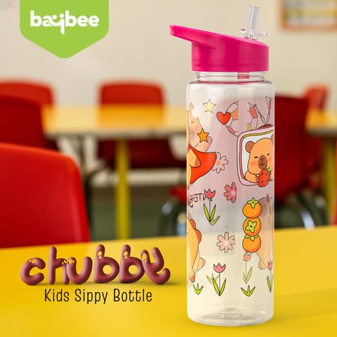 BAYBEE Chubby 600ml Sipper Bottle for Kids, Anti-Spill Sippy Water Bottle- BPA Free |Sippy Cup, Baby Bottle Sippers | Sipper Water Bottle for Kids Infants & Toddlers 6 Months to 9 Years (Pink)