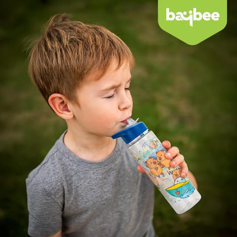 BAYBEE Chubby 600ml Sipper Bottle for Kids, Anti-Spill Sippy Water Bottle- BPA Free |Sippy Cup, Baby Bottle Sippers | Sipper Water Bottle for Kids Infants & Toddlers 6 Months to 9 Years (Blue)