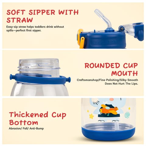 BAYBEE CuddleCup Sipper Water Bottle with Straw for Kids | Leak Proof Sippy Water Bottle with Adjustable Strap | BPA Free & Non-Toxic 600ml | Drinking Sipper for School Kids Boys Girls (Blue)