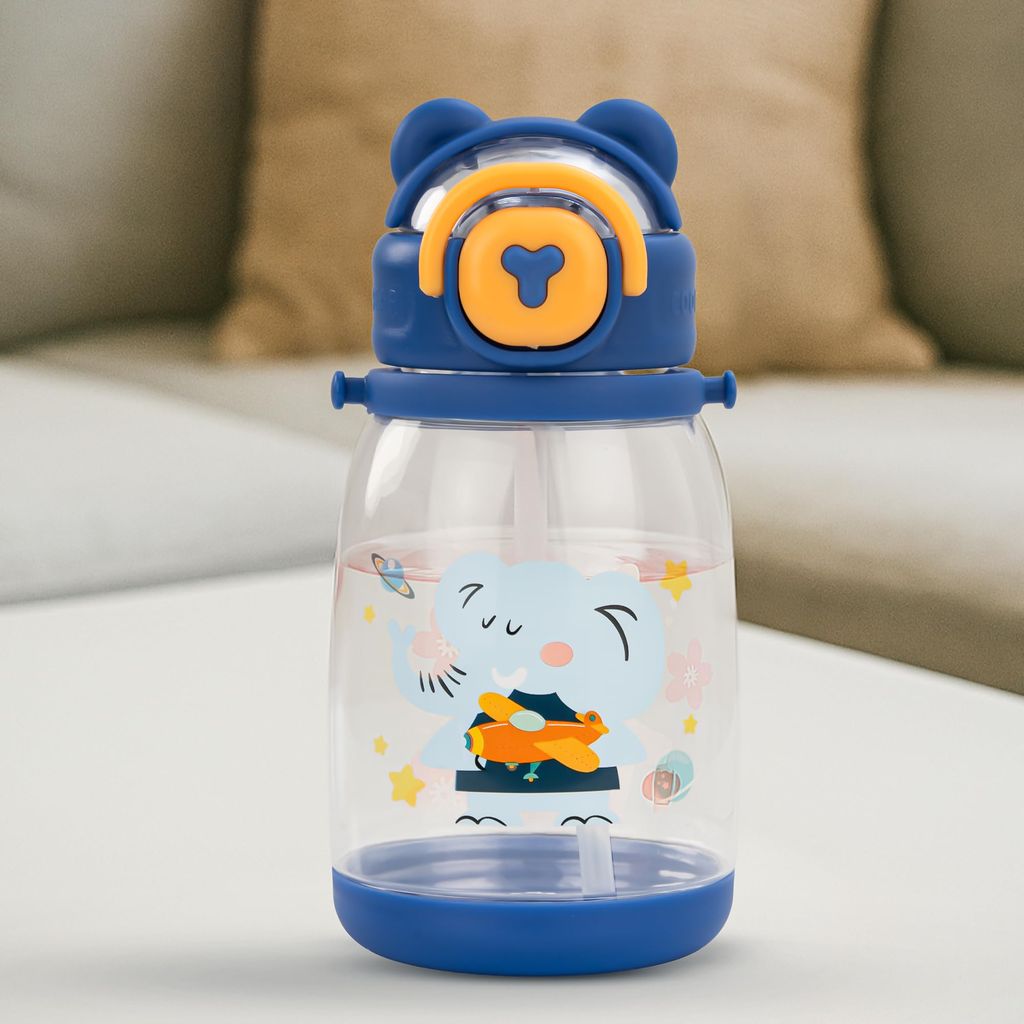 BAYBEE CuddleCup Sipper Water Bottle with Straw for Kids | Leak Proof Sippy Water Bottle with Adjustable Strap | BPA Free & Non-Toxic 600ml | Drinking Sipper for School Kids Boys Girls (Blue)