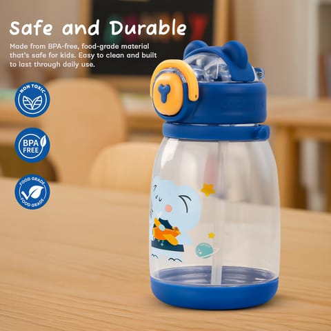 BAYBEE CuddleCup Sipper Water Bottle with Straw for Kids | Leak Proof Sippy Water Bottle with Adjustable Strap | BPA Free & Non-Toxic 600ml | Drinking Sipper for School Kids Boys Girls (Blue)
