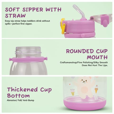 BAYBEE CuddleCup Sipper Water Bottle with Straw for Kids | Leak Proof Sippy Water Bottle with Adjustable Strap | BPA Free & Non-Toxic 600ml | Drinking Sipper for School Kids Boys Girls (Purple)