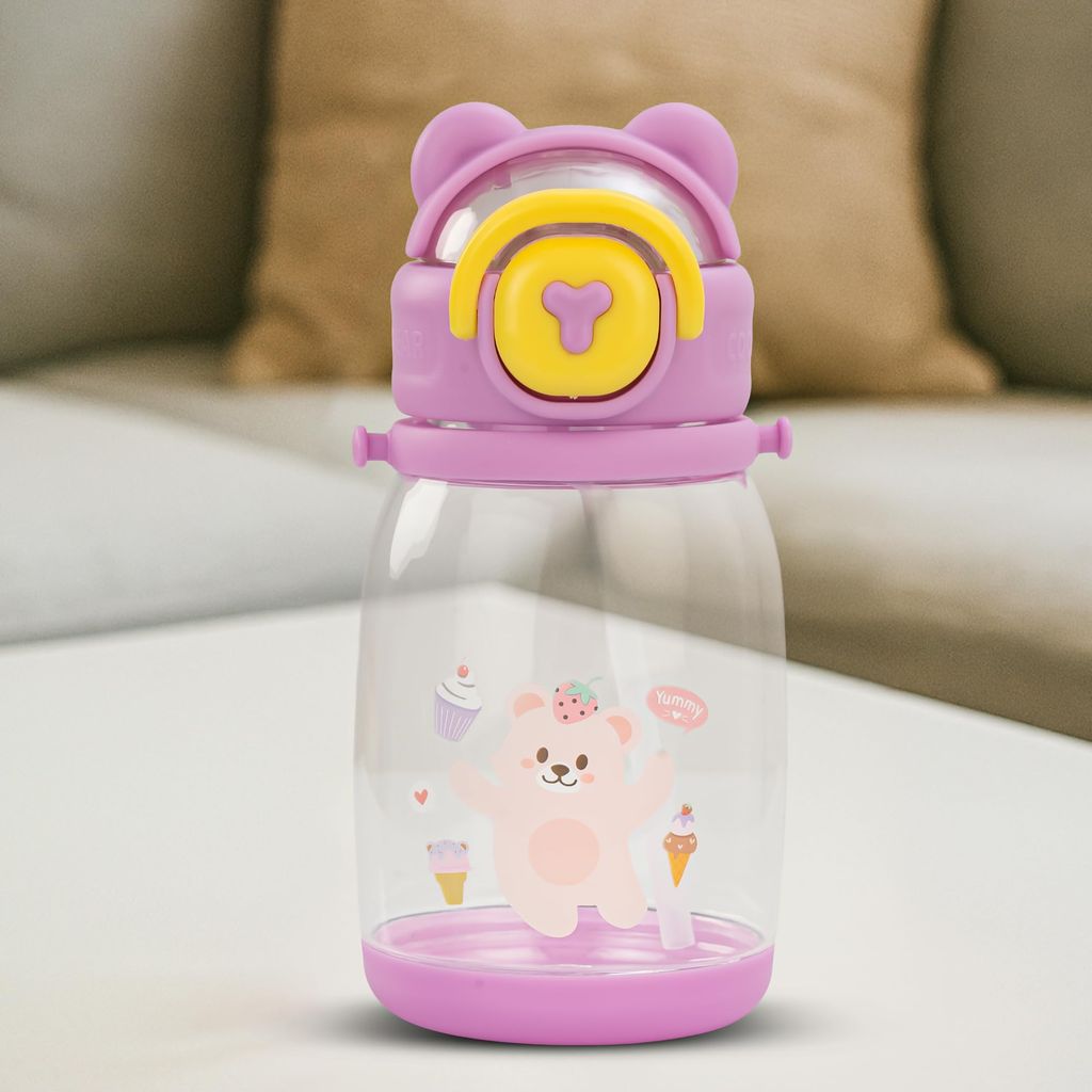 BAYBEE CuddleCup Sipper Water Bottle with Straw for Kids | Leak Proof Sippy Water Bottle with Adjustable Strap | BPA Free & Non-Toxic 600ml | Drinking Sipper for School Kids Boys Girls (Purple)