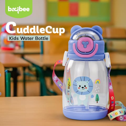 BAYBEE CuddleCup Sipper Water Bottle with Straw for Kids | Leak Proof Sippy Water Bottle with Adjustable Strap | BPA Free & Non-Toxic 600ml | Drinking Sipper for School Kids Boys Girls (Light Blue)