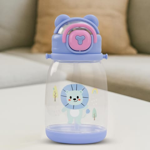 BAYBEE CuddleCup Sipper Water Bottle with Straw for Kids | Leak Proof Sippy Water Bottle with Adjustable Strap | BPA Free & Non-Toxic 600ml | Drinking Sipper for School Kids Boys Girls (Light Blue)