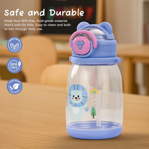 BAYBEE CuddleCup Sipper Water Bottle with Straw for Kids | Leak Proof Sippy Water Bottle with Adjustable Strap | BPA Free & Non-Toxic 600ml | Drinking Sipper for School Kids Boys Girls (Light Blue)