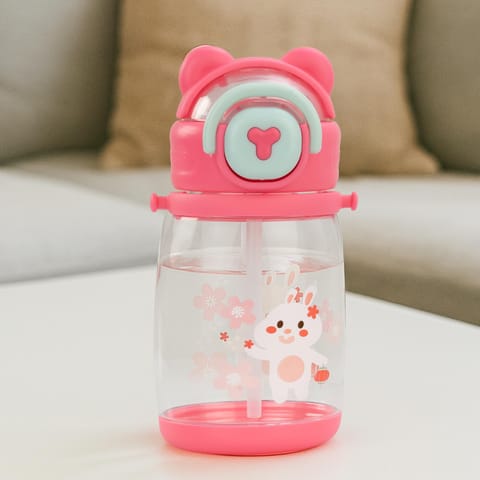 BAYBEE CuddleCup Sipper Water Bottle with Straw for Kids | Leak Proof Sippy Water Bottle with Adjustable Strap | BPA Free & Non-Toxic 600ml | Drinking Sipper for School Kids Boys Girls (Pink)
