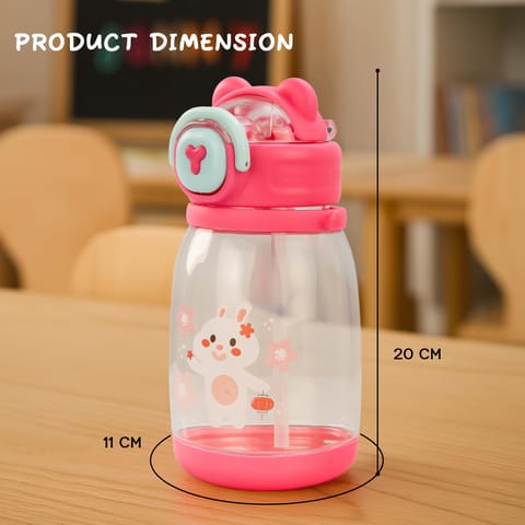 BAYBEE CuddleCup Sipper Water Bottle with Straw for Kids | Leak Proof Sippy Water Bottle with Adjustable Strap | BPA Free & Non-Toxic 600ml | Drinking Sipper for School Kids Boys Girls (Pink)
