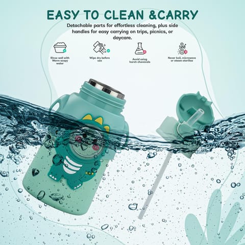 Baybee Cubby Baby Sipper Water Bottle with Soft Silicone Straw & Adjustable Strap | Spill-Proof & BPA Free Stainless Steel Insulated Safe Sipper Water Bottle for Kids 6+ Months Babies,Toddlers (Green)