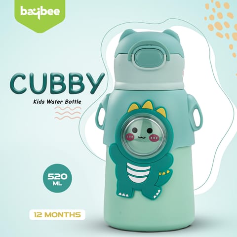 Baybee Cubby Baby Sipper Water Bottle with Soft Silicone Straw & Adjustable Strap | Spill-Proof & BPA Free Stainless Steel Insulated Safe Sipper Water Bottle for Kids 6+ Months Babies,Toddlers (Green)