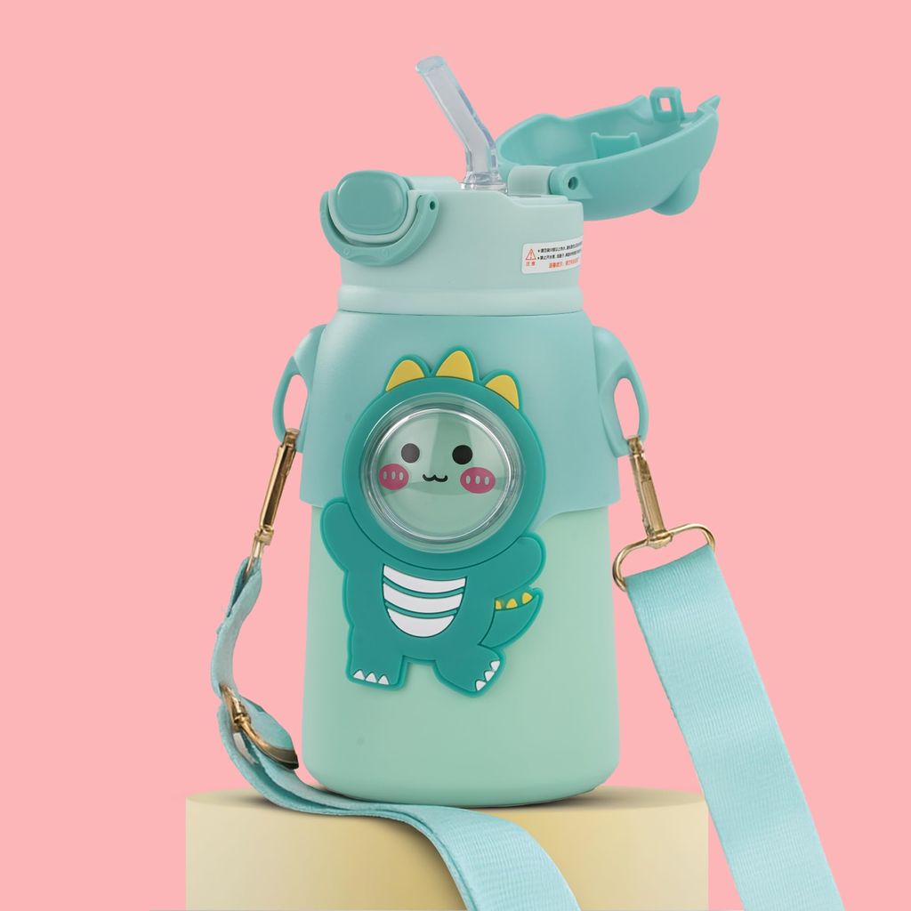 Baybee Cubby Baby Sipper Water Bottle with Soft Silicone Straw & Adjustable Strap | Spill-Proof & BPA Free Stainless Steel Insulated Safe Sipper Water Bottle for Kids 6+ Months Babies,Toddlers (Green)