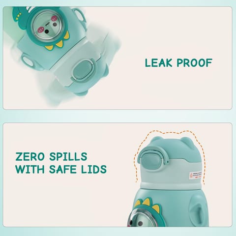 Baybee Cubby Baby Sipper Water Bottle with Soft Silicone Straw & Adjustable Strap | Spill-Proof & BPA Free Stainless Steel Insulated Safe Sipper Water Bottle for Kids 6+ Months Babies,Toddlers (Green)