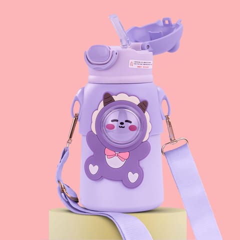 Baybee Cubby Baby Sipper Water Bottle with Soft Silicone Straw & Adjustable Strap | Spill-Proof & BPA Free Stainless Steel Insulated Safe Sipper Water Bottle for Kids 6+ Months Babies,Toddlers(Purple)