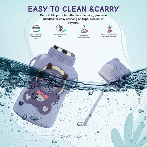 Baybee Cubby Baby Sipper Water Bottle with Soft Silicone Straw & Adjustable Strap | Spill-Proof & BPA Free Stainless Steel Insulated Safe Sipper Water Bottle for Kids 6+ Months Babies,Toddlers(Purple)