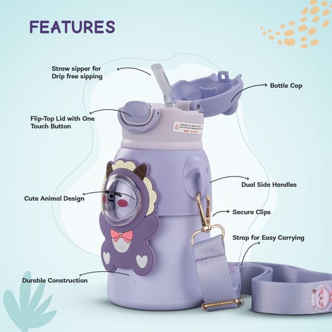 Baybee Cubby Baby Sipper Water Bottle with Soft Silicone Straw & Adjustable Strap | Spill-Proof & BPA Free Stainless Steel Insulated Safe Sipper Water Bottle for Kids 6+ Months Babies,Toddlers(Purple)