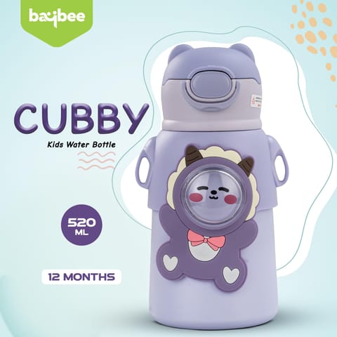 Baybee Cubby Baby Sipper Water Bottle with Soft Silicone Straw & Adjustable Strap | Spill-Proof & BPA Free Stainless Steel Insulated Safe Sipper Water Bottle for Kids 6+ Months Babies,Toddlers(Purple)