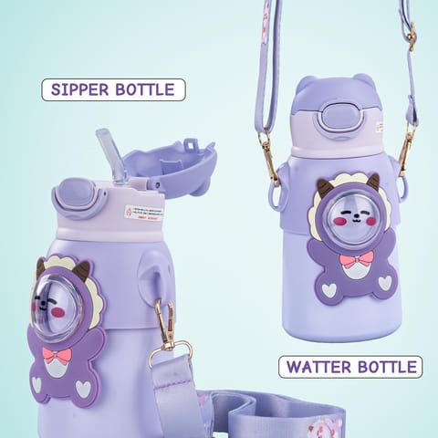 Baybee Cubby Baby Sipper Water Bottle with Soft Silicone Straw & Adjustable Strap | Spill-Proof & BPA Free Stainless Steel Insulated Safe Sipper Water Bottle for Kids 6+ Months Babies,Toddlers(Purple)