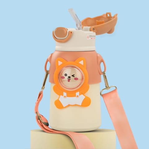 Baybee Cubby Baby Sipper Water Bottle with Soft Silicone Straw & Adjustable Strap | Spill-Proof & BPA Free Stainless Steel Insulated Safe Sipper Water Bottle for Kids 6+ Months Babies,Toddlers(Orange)