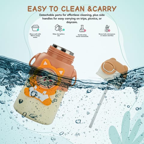 Baybee Cubby Baby Sipper Water Bottle with Soft Silicone Straw & Adjustable Strap | Spill-Proof & BPA Free Stainless Steel Insulated Safe Sipper Water Bottle for Kids 6+ Months Babies,Toddlers(Orange)